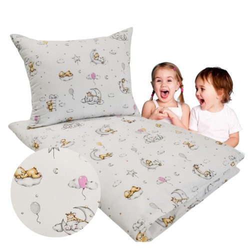 Komplet Pościeli Dziecięcej 100x160 + 70x80 Miśki Na Księżycu