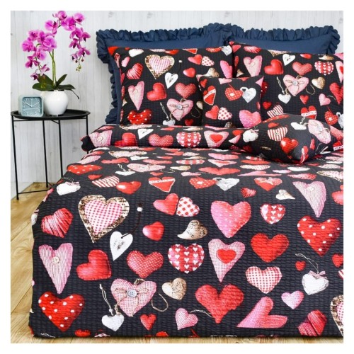 Komplet Pościeli Kora 140x200 2x70/80 Serca Guziki Na Graficie