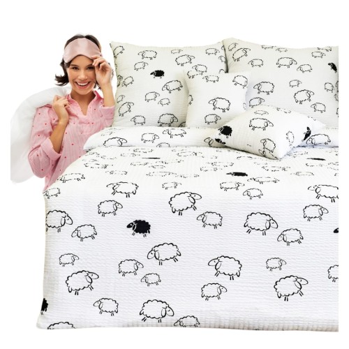 Komplet Pościeli Kora 160x200 2x70/80 Owieczki Na Białym