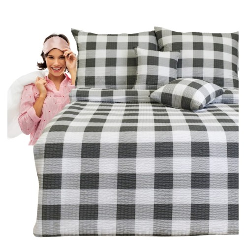 Komplet Pościeli Kora 200x220 2x70/80 Krata Ika Szara