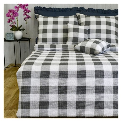 Komplet Pościeli Kora 200x220 2x70/80 Krata Ika Szara