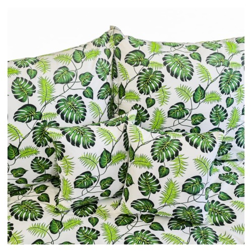 Komplet Pościeli Bawełnianej 160x200 2x70/80 Liście Palm Zielone Na Białym