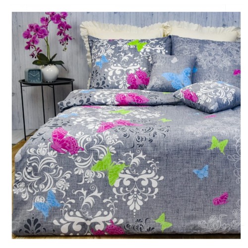 Komplet Pościeli Bawełnianej 140x200 1x70/80 Motyl Na Szarym