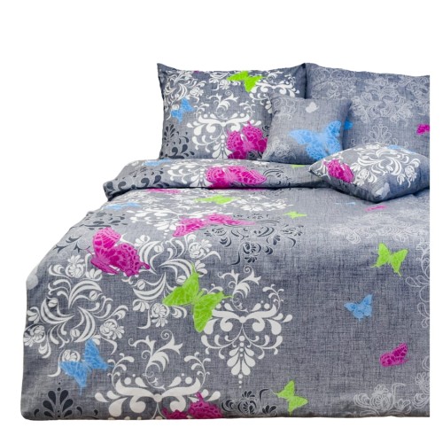 Komplet Pościeli Bawełnianej 140x200 1x70/80 Motyl Na Szarym