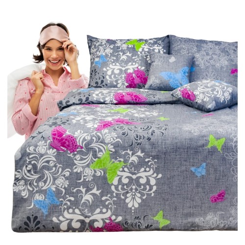 Komplet Pościeli Bawełnianej 140x200 1x70/80 Motyl Na Szarym