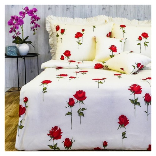 Komplet Pościeli Bawełnianej 140x200 2x70/80 Róża Stojąca Krem
