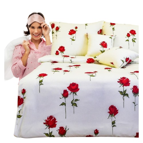 Komplet Pościeli Bawełnianej 160x200 2x70/80 Róża Stojąca Krem