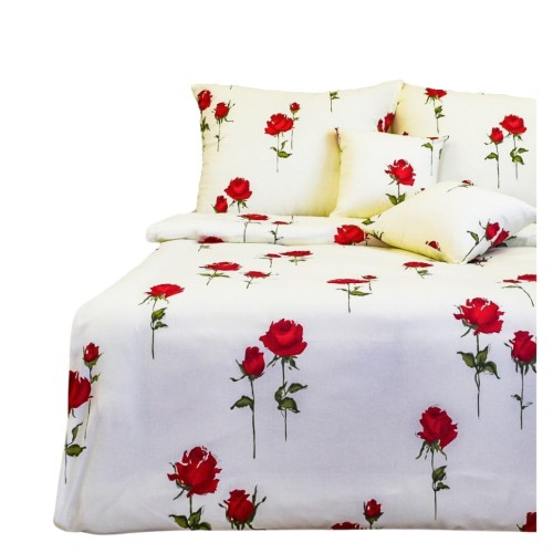 Komplet Pościeli Bawełnianej 140x200 1x70/80 Róża Stojąca Krem
