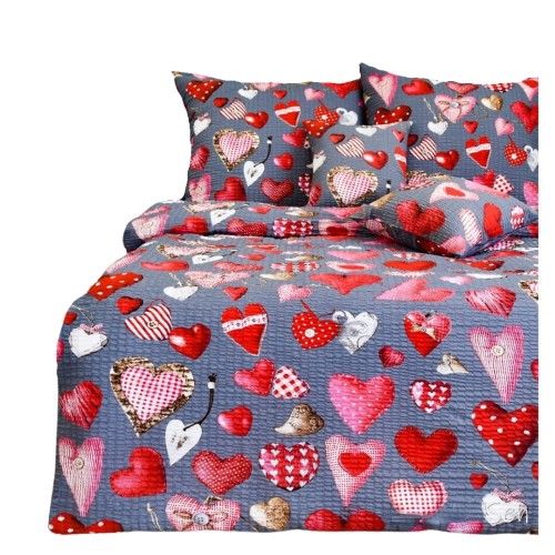 Komplet Pościeli Kora 200x220 2x70/80 Serca Guziki Na Szarym