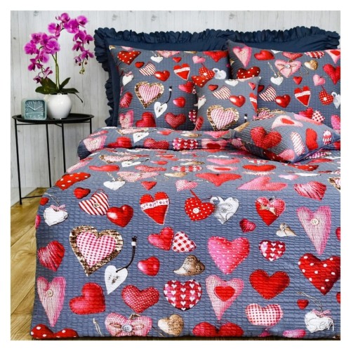 Komplet Pościeli Kora 160x200 2x70/80 Serca Guziki Na Szarym