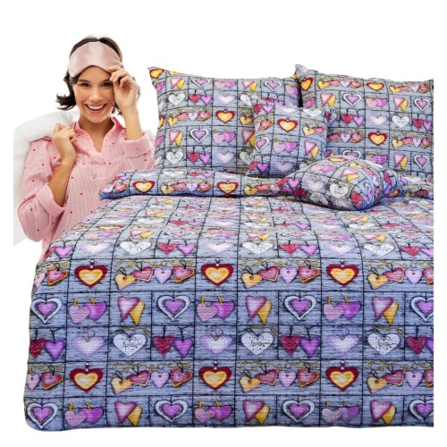 Komplet Pościeli Kora 140x200 2x70/80 Serca Na Desce Róż