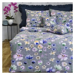 Komplet Pościeli Kora 160x200 2x70/80 Malowane Bratki Na Szarym