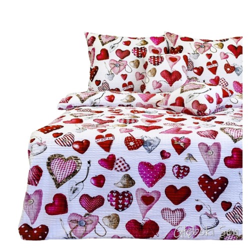 Komplet Pościeli Kora 200x220 2x70/80 Serca Guziki Na Białym