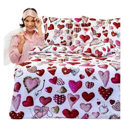 Komplet Pościeli Kora 160x200 2x70/80 Serca Guziki Na Białym