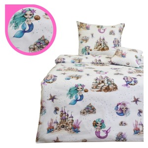 Komplet Pościeli Dziecięcej 160x200 + 1 x 50x60 Syrenki