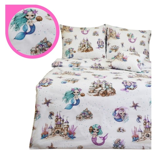 Komplet Pościeli Dziecięcej 140x200 + 2 x 50x70 Syrenki