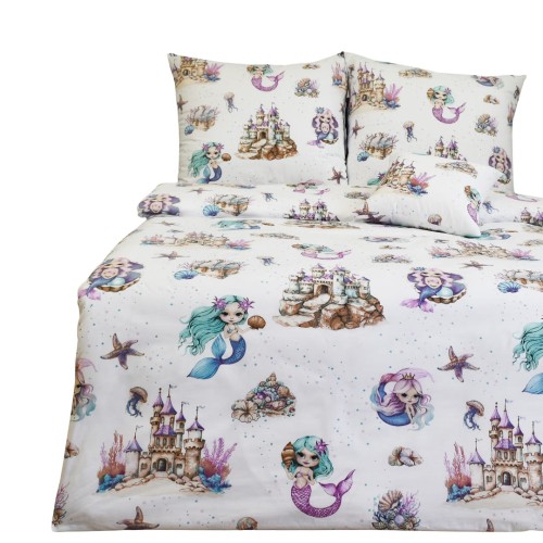Komplet Pościeli Dziecięcej 160x200 + 2 x 50x60 Syrenki