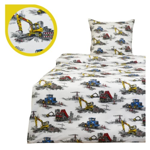 Komplet Pościeli Dziecięcej 140x160 + 70x80 Maszyny Budowlane