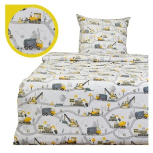 Komplet Pościeli Dziecięcej 140x160 + 50x70 Koparki Żółte Nowe