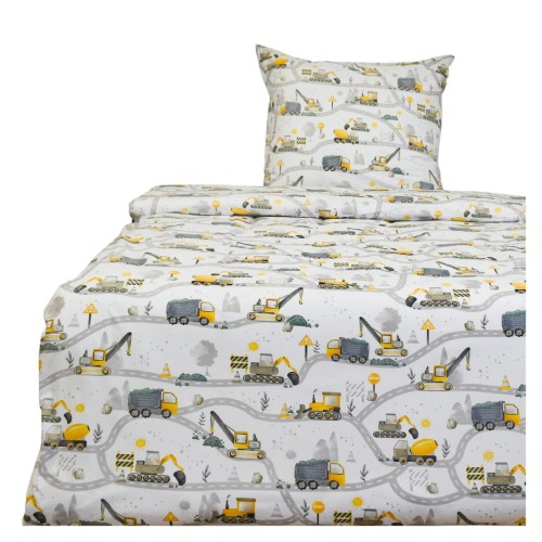 Komplet Pościeli Dziecięcej 140x200 + 1 x 50x60 Koparki Żółte Nowe