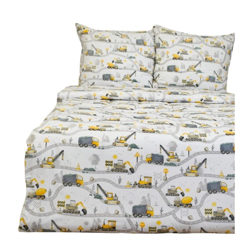 Komplet Pościeli Dziecięcej 160x200 + 2 x 50x60 Koparki Żółte Nowe