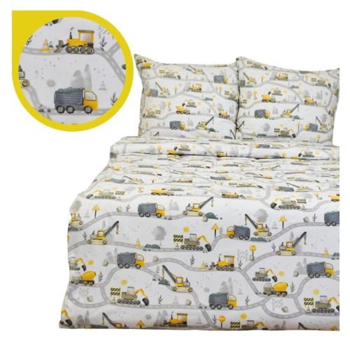 Komplet Pościeli Dziecięcej 140x200 + 2 x 70x80 Koparki Żółte Nowe