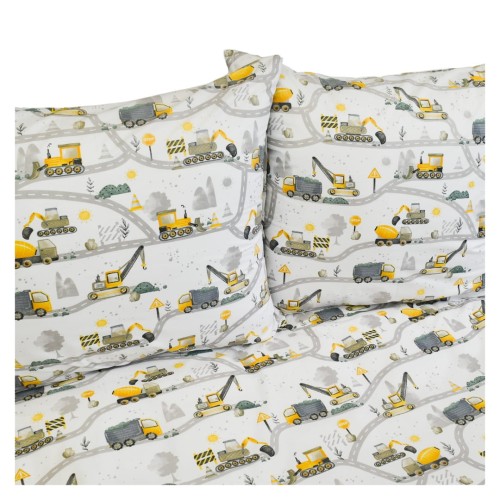 Komplet Pościeli Dziecięcej 140x200 + 2 x 70x80 Koparki Żółte Nowe