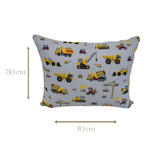 Poszewka Dziecięca 50x70 Bawełniana Koparki Żółte Na Szarym