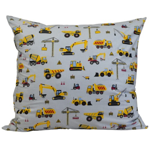 Poszewka Dziecięca 70x80 Bawełniana Koparki Żółte Na Szarym