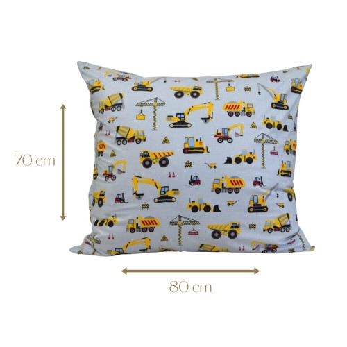 Poszewka Dziecięca 70x80 Bawełniana Koparki Żółte Na Szarym