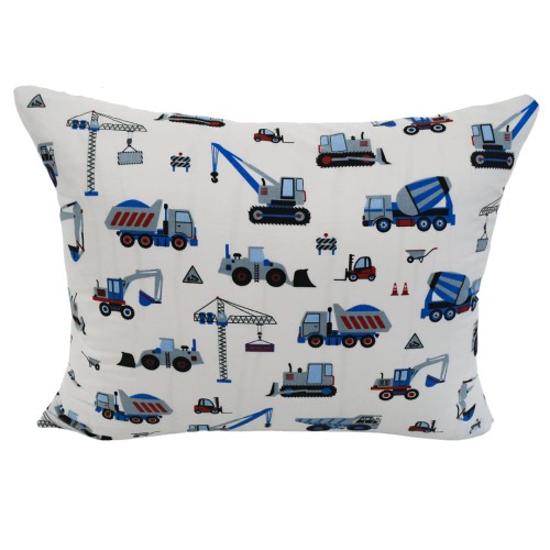 Komplet Pościeli Dziecięcej 140x200 + 1 x 50x70 Koparki Niebieskie Na Białym