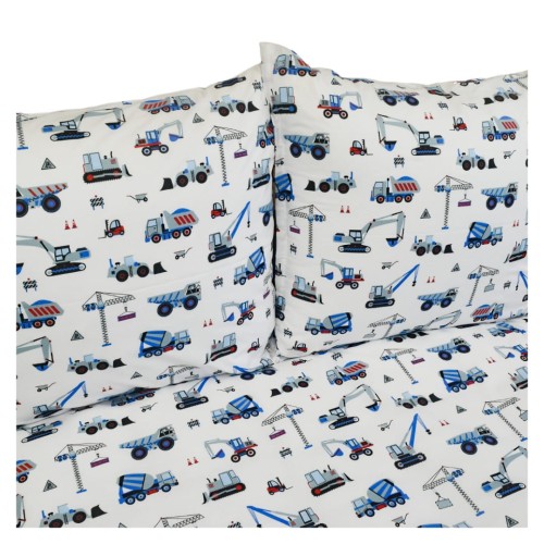 Komplet Pościeli Dziecięcej 160x200 + 2 x 50x60 Koparki Niebieskie Na Białym