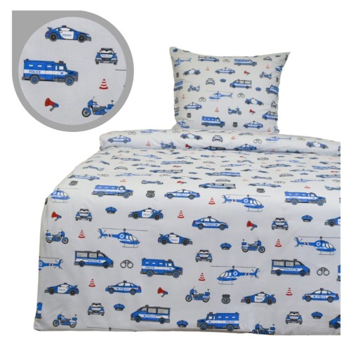 Komplet Pościeli Dziecięcej 140x160 + 50x60 Policja Na Szarym