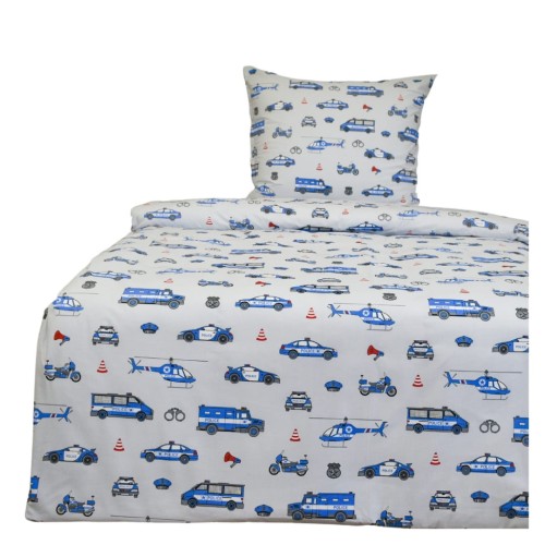 Komplet Pościeli Dziecięcej 160x200 + 1 x 50x60 Policja Na Szarym