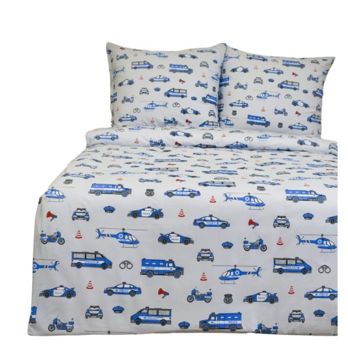 Komplet Pościeli Dziecięcej 160x200 + 2 x 50x60 Policja Na Szarym