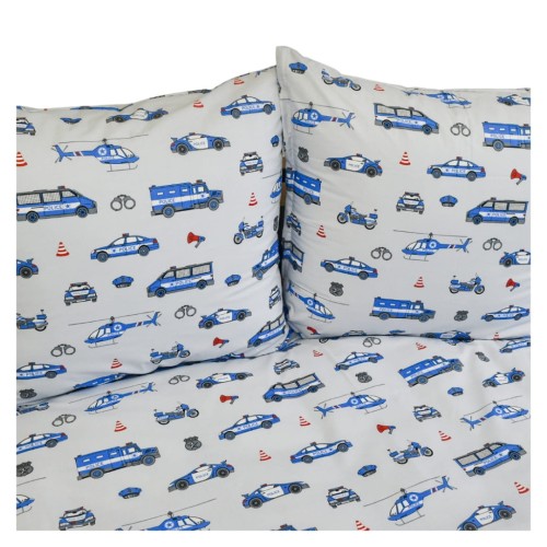 Komplet Pościeli Dziecięcej 160x200 + 2 x 50x60 Policja Na Szarym