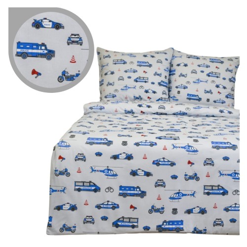 Komplet Pościeli Dziecięcej 160x200 + 2 x 50x60 Policja Na Szarym