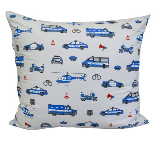 Poszewka Dziecięca 70x80 Bawełniana Policja Na Szarym