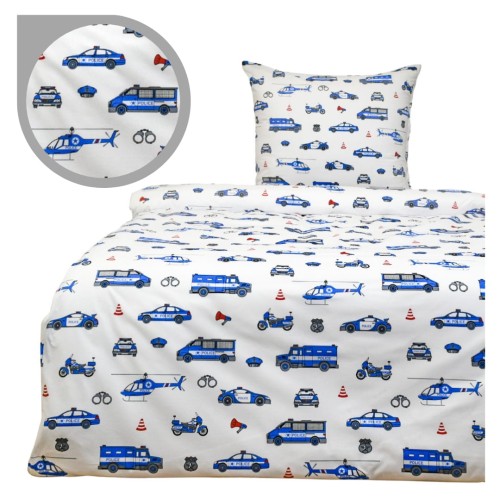 Komplet Pościeli Dziecięcej 140x200 + 1 x 70x80 Policja Na Białym