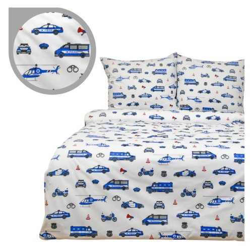 Komplet Pościeli Dziecięcej 160x200 + 2 x 50x60 Policja Na Białym