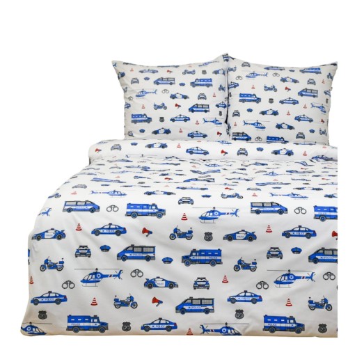 Komplet Pościeli Dziecięcej 160x200 + 2 x 50x60 Policja Na Białym