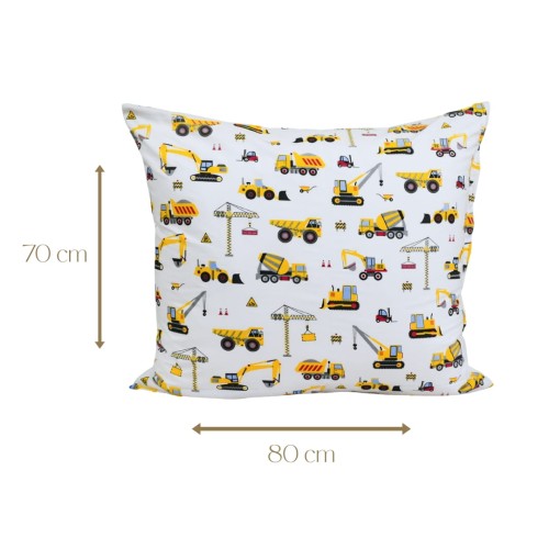 Komplet Pościeli Dziecięcej 140x160 + 70x80 Koparki Żółte Na Białym