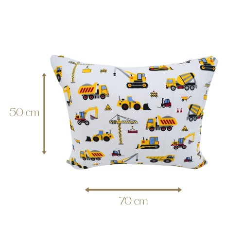 Poszewka Dziecięca 50x70 Bawełniana Koparki Żółte Na Białym