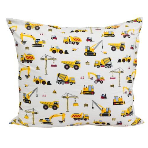 Poszewka Dziecięca 70x80 Bawełniana Koparki Żółte Na Białym