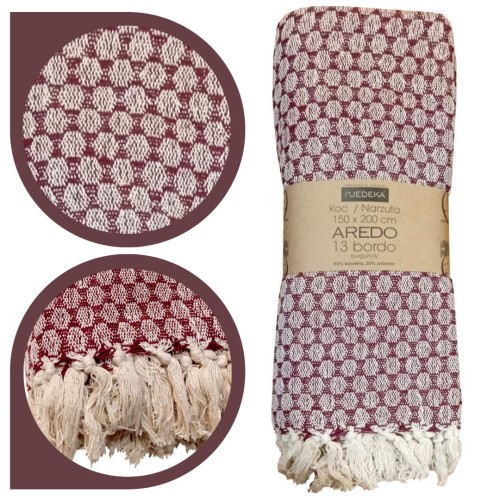Bawełniany Koc Narzuta 150x200 AREDO 13 BORDO
