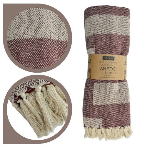 Bawełniany Koc Narzuta 150x200 AREDO 11 BORDO 