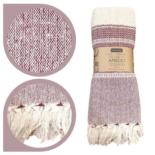 Bawełniany Koc Narzuta 150x200 AREDO 12 BORDO