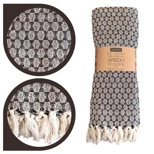 Bawełniany Koc Narzuta 150x200 AREDO 13 CZARNY