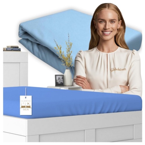 Prześcieradło JERSEY Z Gumką 90x190 Niebieskie 100% Bawełniane
