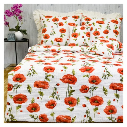 Komplet Pościeli Kora 200x220 2x70/80 Maki Na Białym